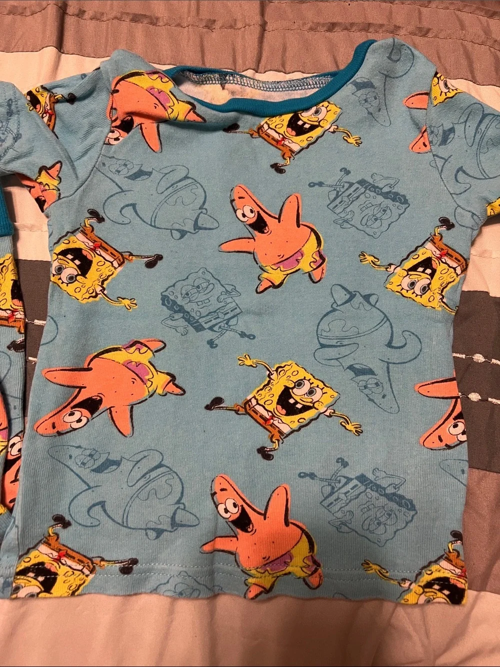 SpongeBob Squarepants Light Blue Kids Pajama Set with SpongeBob & Patrick Print